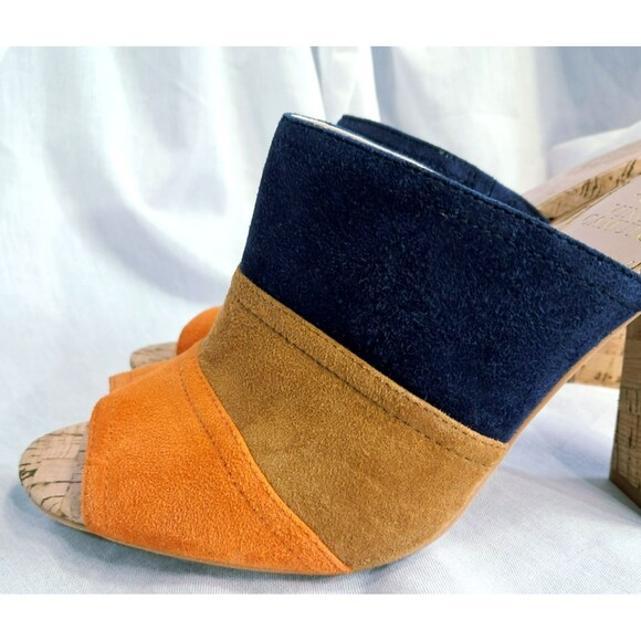 Vince Camuto Vella Color Block Suede Slide Mule Cork Heel Slip On Size 9 - Picture 4 of 12